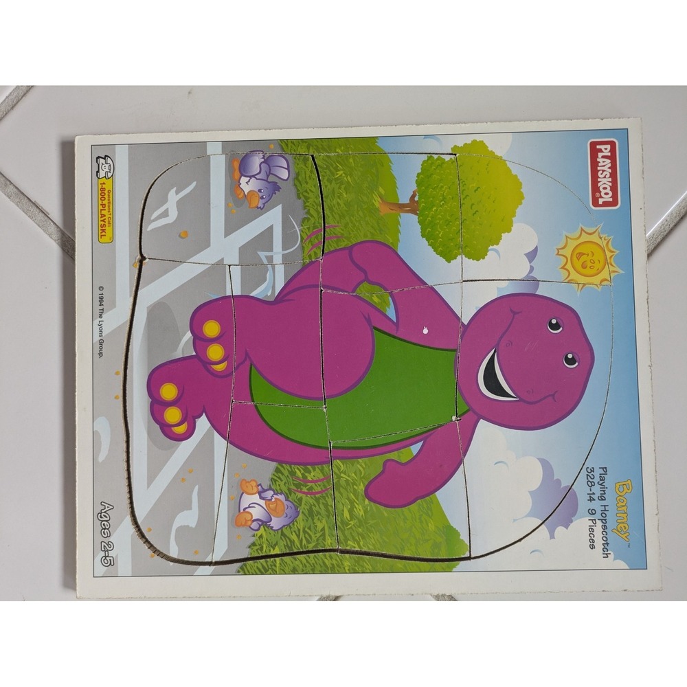 Vintage Barney Wooden Puzzle Playing Hopscotch - Picture 6 of 9